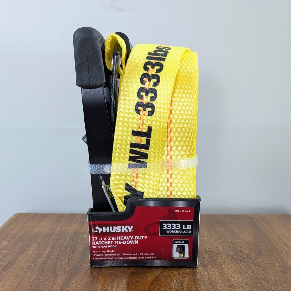 Husky 27 ft x 2 in Heavy Duty Ratchet Tie-Down Flat Hook 3333 lb WLL 1001755673